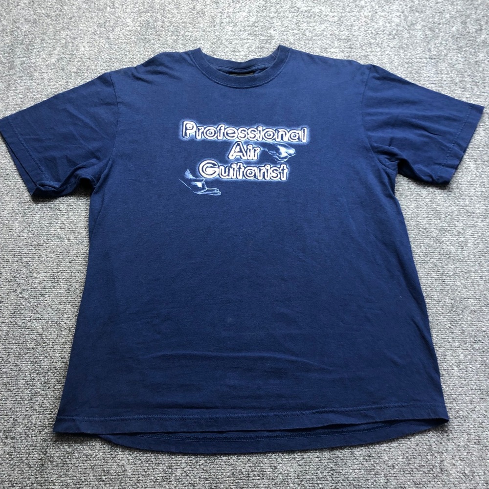 No Boundaries Mens Large Deep Cobalt Professional Air Guitarist Graphic T-Shirt